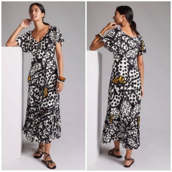 NWT ANTHROPOLOGIE Farm Rio Flutter-Sleeved Maxi Dress - Picture 5 of 9